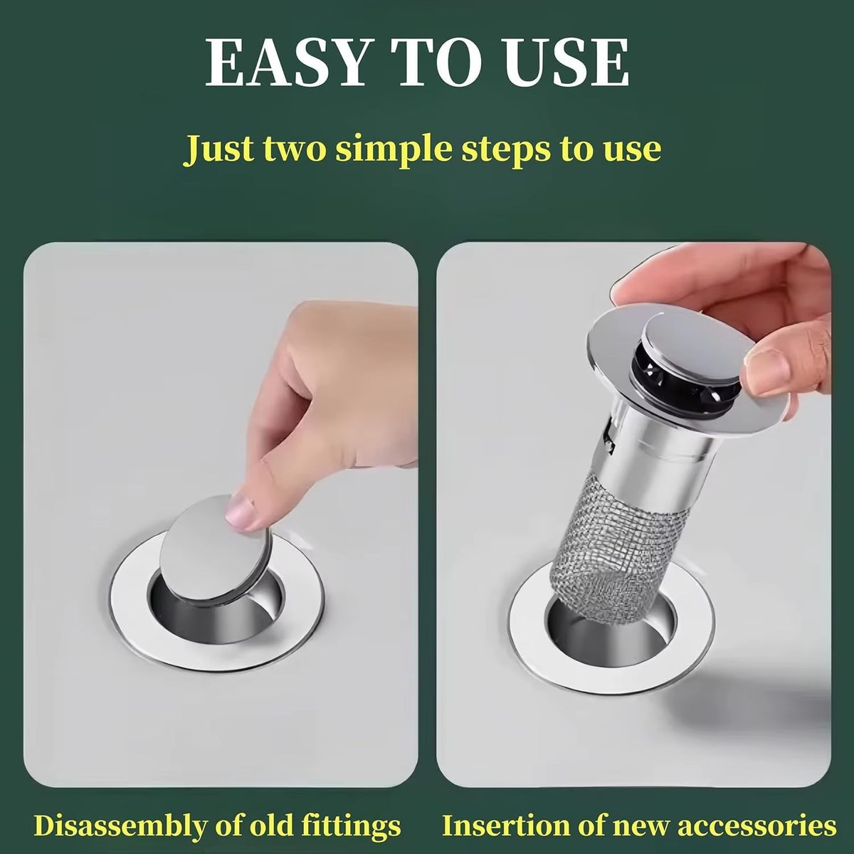 Bathroom Sink Stopper Hair Catcher, Pop-Up Sink Drain Strainer with Removable 304 Stainless Steel Strainer Basket Hair Catcher