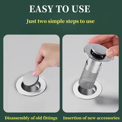 Bathroom Sink Stopper Hair Catcher, Pop-Up Sink Drain Strainer with Removable 304 Stainless Steel Strainer Basket Hair Catcher