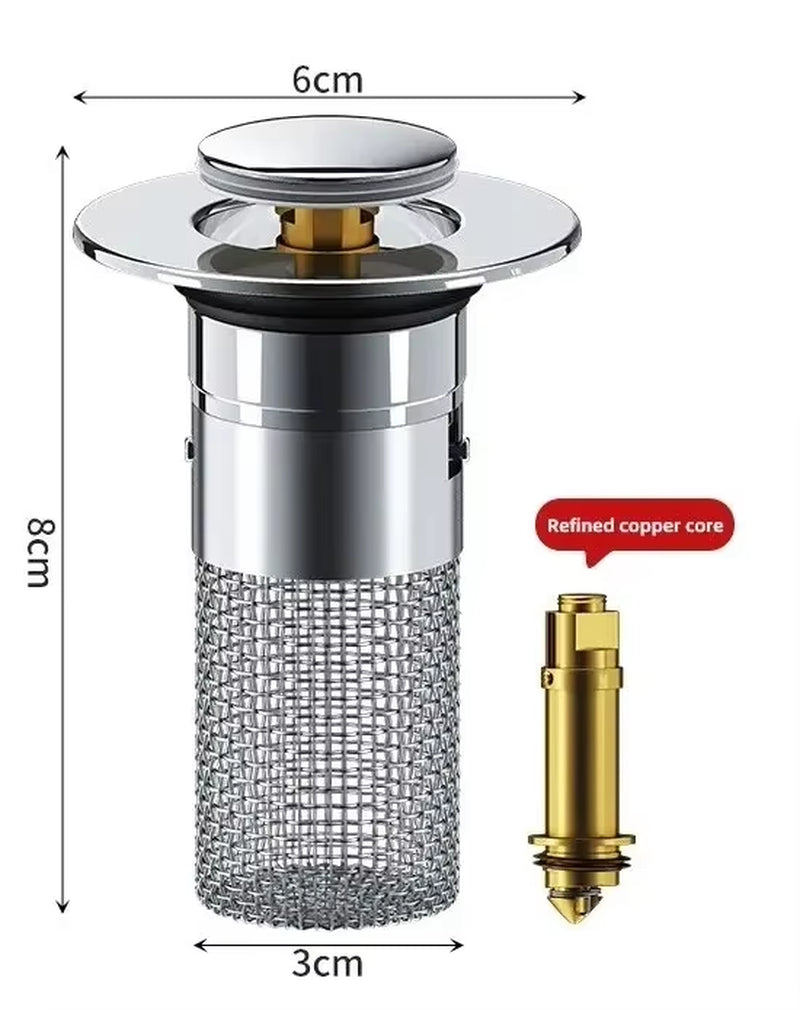 Bathroom Sink Stopper Hair Catcher, Pop-Up Sink Drain Strainer with Removable 304 Stainless Steel Strainer Basket Hair Catcher