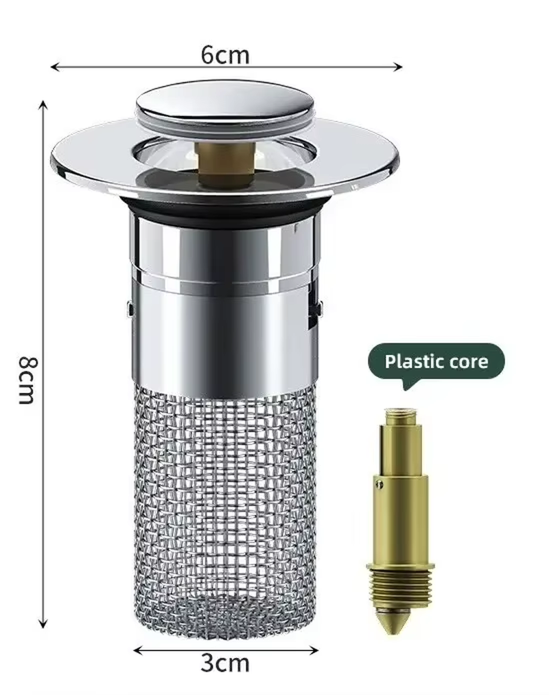 Bathroom Sink Stopper Hair Catcher, Pop-Up Sink Drain Strainer with Removable 304 Stainless Steel Strainer Basket Hair Catcher