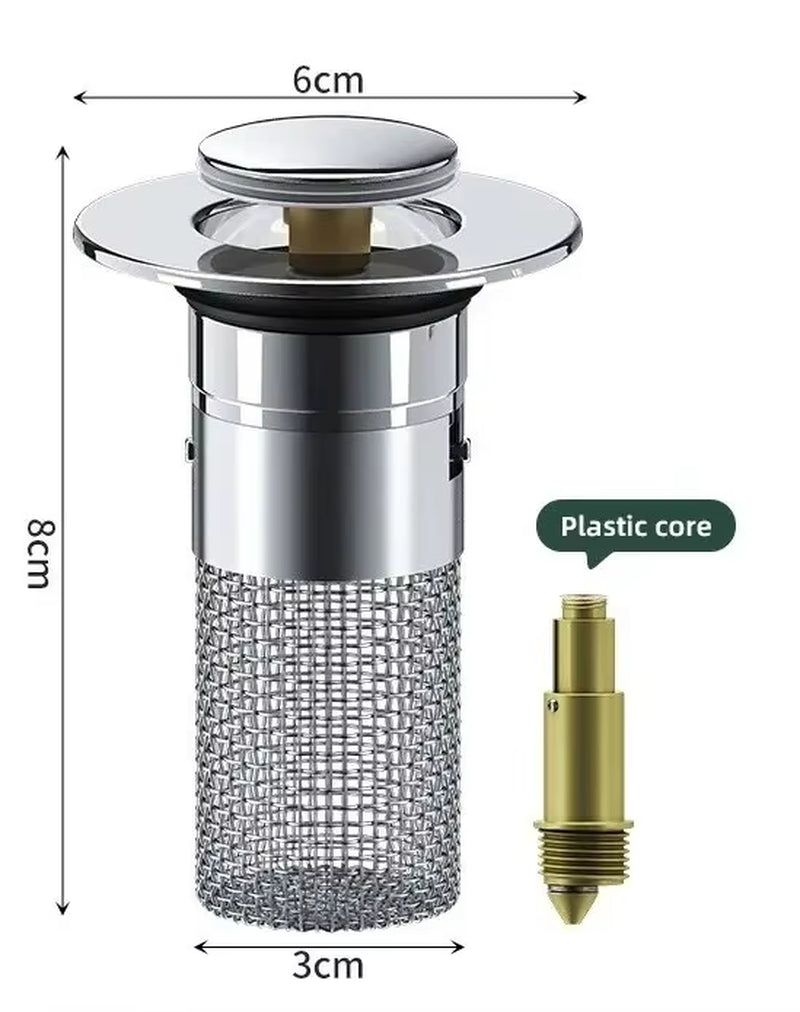 Bathroom Sink Stopper Hair Catcher, Pop-Up Sink Drain Strainer with Removable 304 Stainless Steel Strainer Basket Hair Catcher