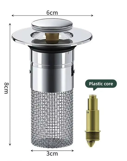Bathroom Sink Stopper Hair Catcher, Pop-Up Sink Drain Strainer with Removable 304 Stainless Steel Strainer Basket Hair Catcher