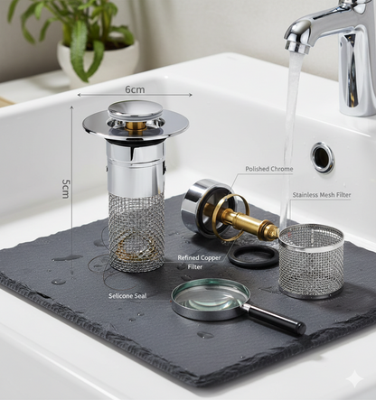 Bathroom Sink Stopper Hair Catcher, Pop-Up Sink Drain Strainer with Removable 304 Stainless Steel Strainer Basket Hair Catcher